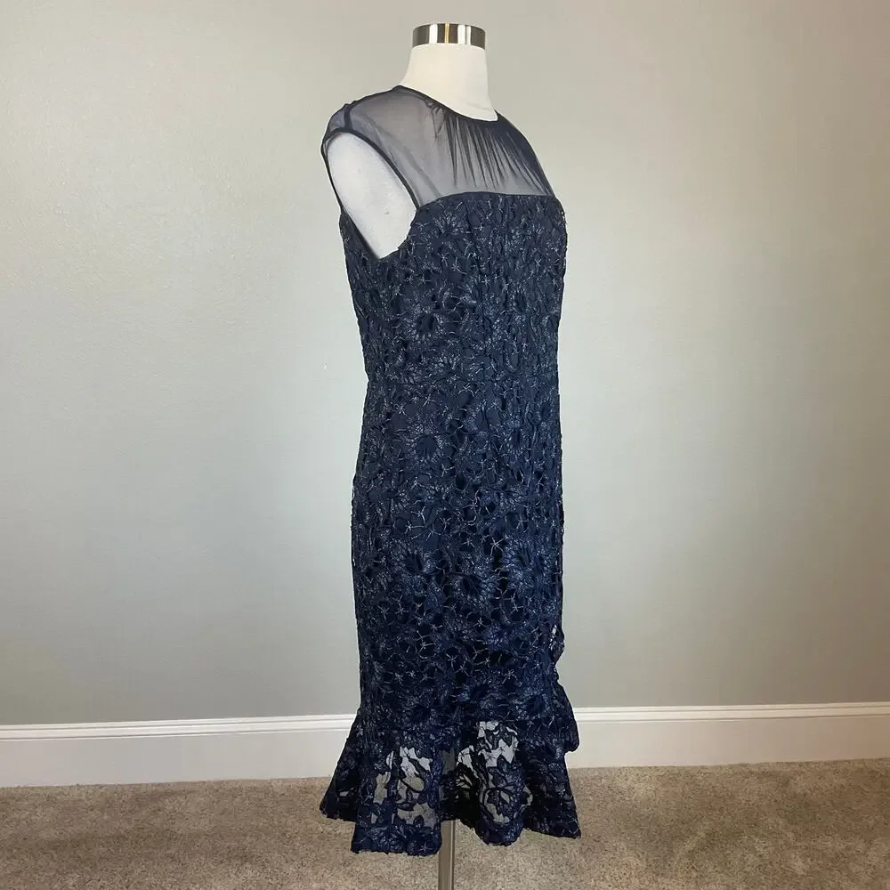 Aidan Mattox Lace Sleeveless Midi Sheath Party Cocktail Dress Blue Size 10 - Picture 3 of 11